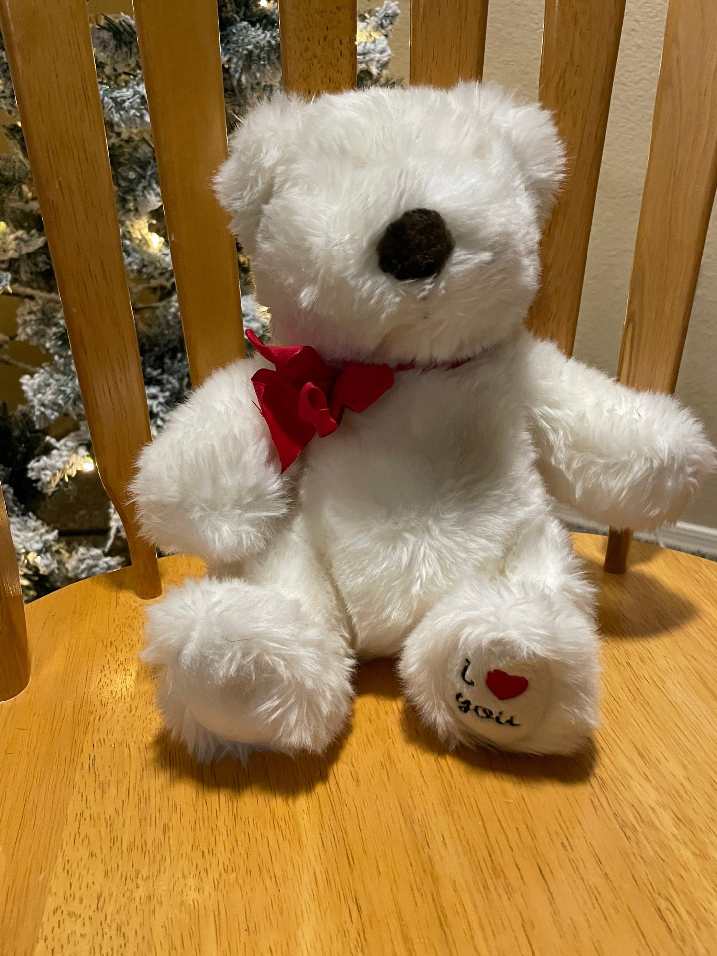 Russ Berrie White Bianca Teddy Bear Plush. I Love You on foot