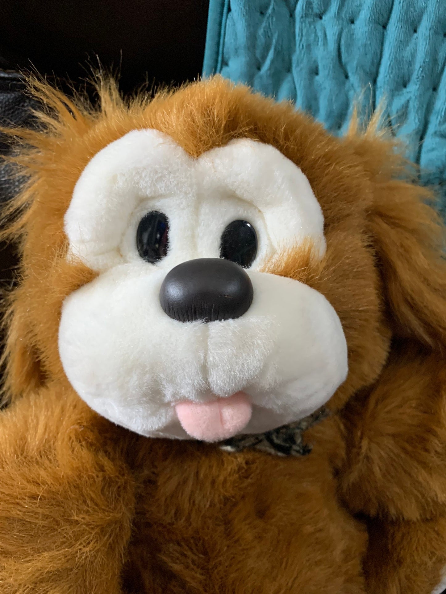 Vintage 1992 TL Toys Shaggy Dog Plush: Big Eyes, Plaid Scarf, NWT