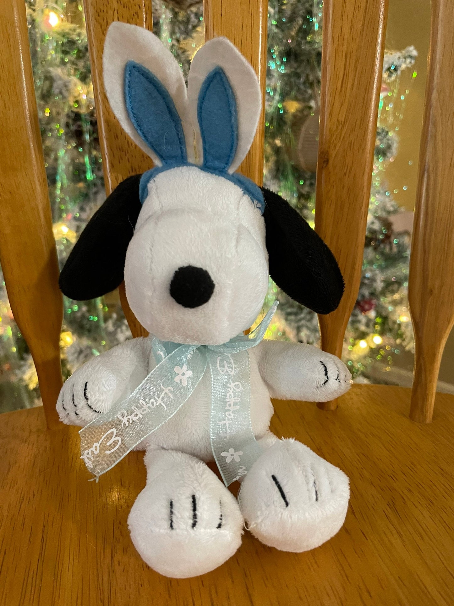 Snoopy Plush Toy with Bunny Ears, Keychain Clip, 8"