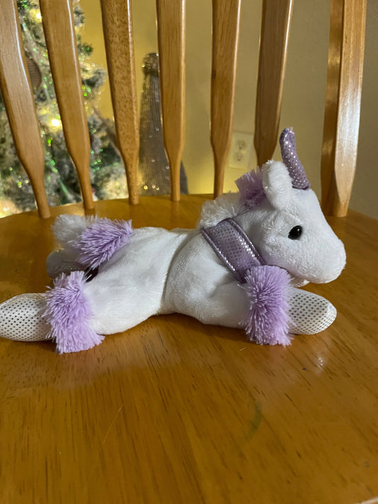Unipak White Unicorn Plush with Purple and Silver Glitter. Small Unicorn Plush