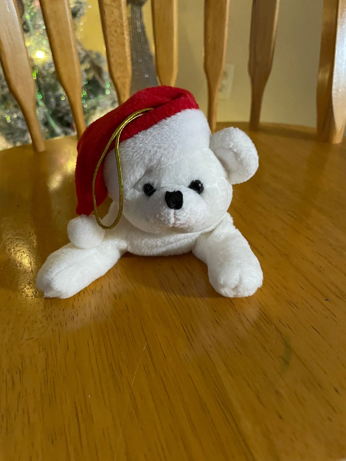 Vintage Christmas Polar Bear Santa Tree Ornament Stuffed Animal Plush Toy