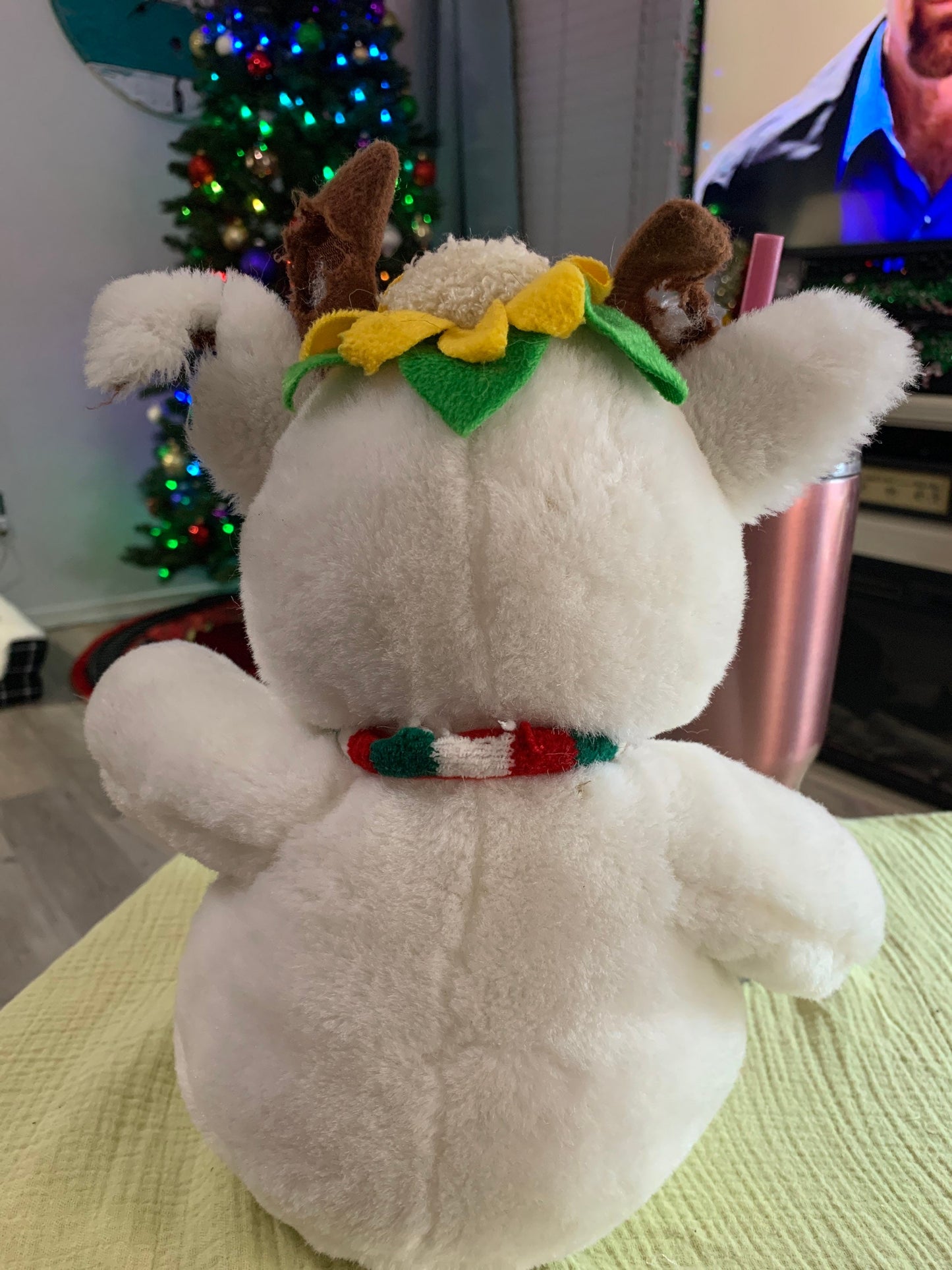 Restored Vintage Cow Plush Toy, Sunflower Crown
