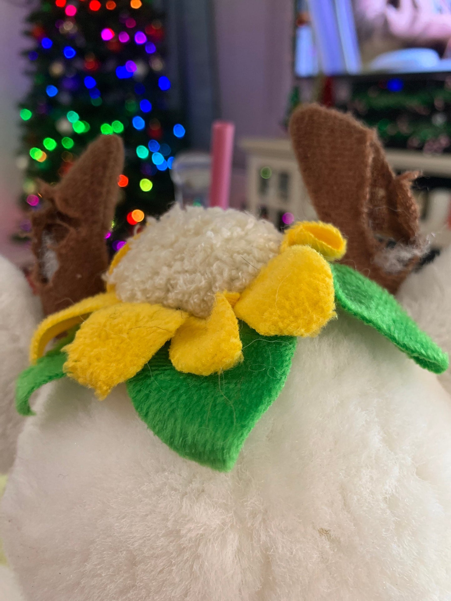 Restored Vintage Cow Plush Toy, Sunflower Crown