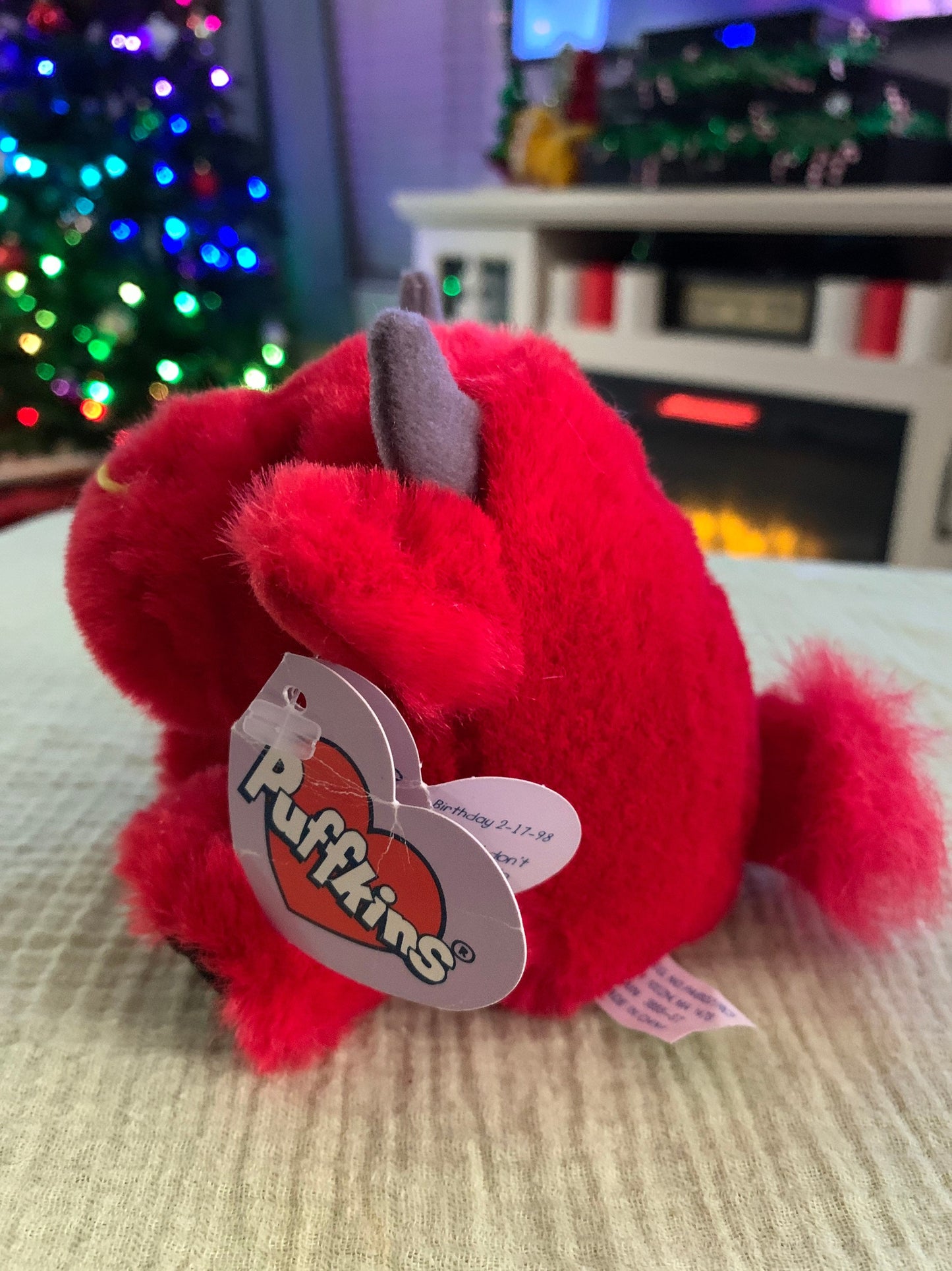 Vintage 1998 Red Puffkins Bruno the Bull Plush. Some damage to tag.
