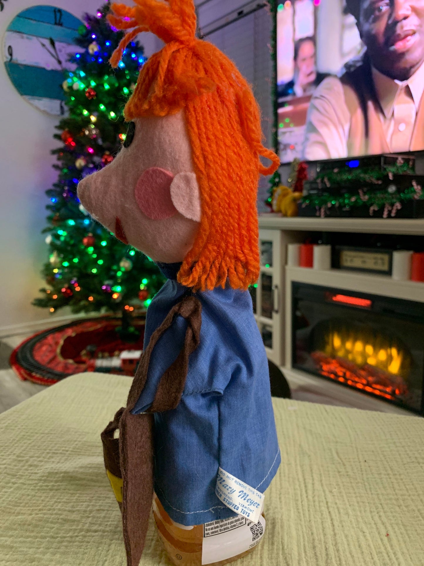 Vintage Mary Meyer Red Headed Mail Lady Hand Puppet Plush with brown mail bag