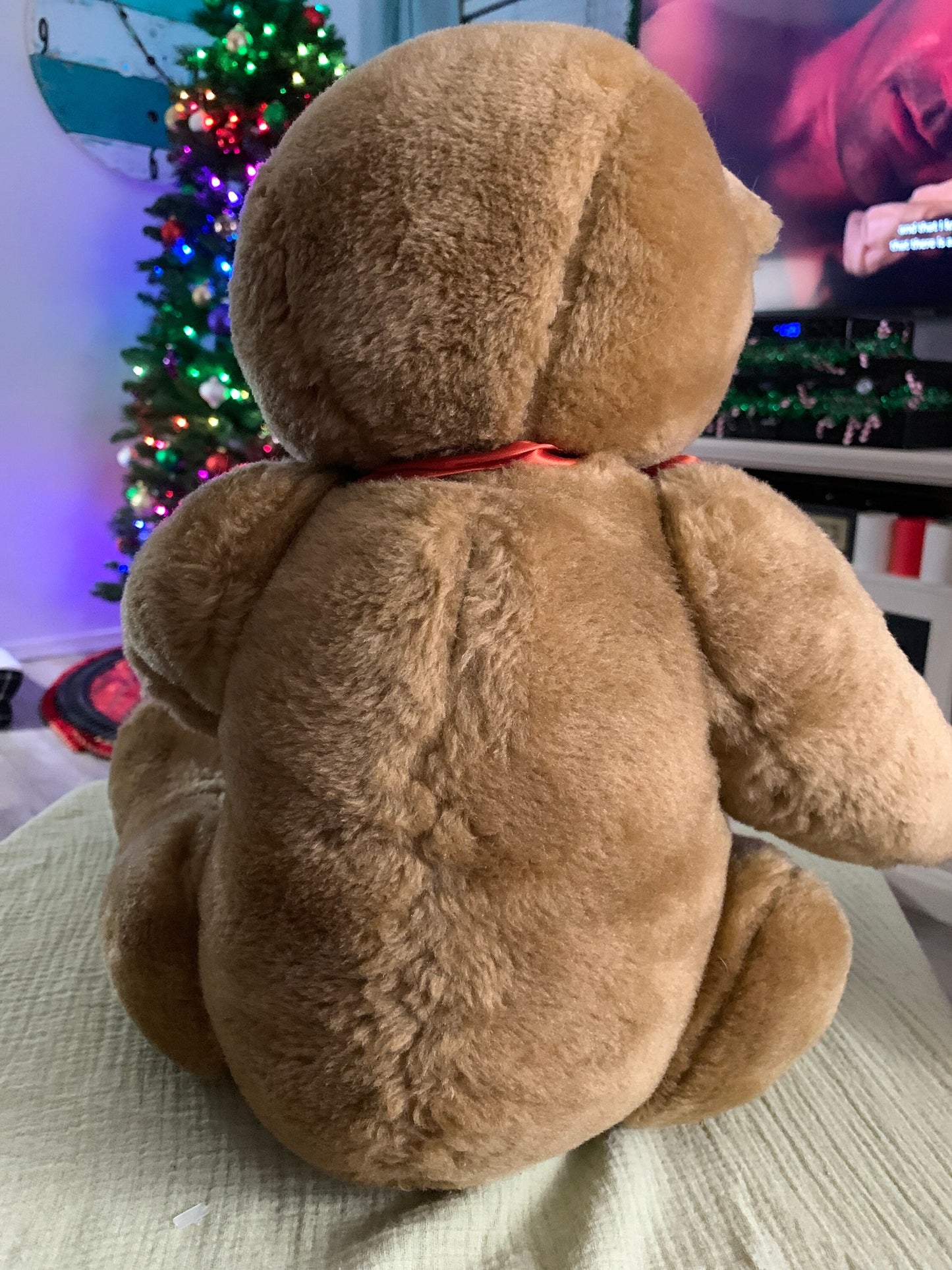 Vintage Large Brown Jointed Teddy Bear Plush. 15” Sitting Dark brown foot pads.