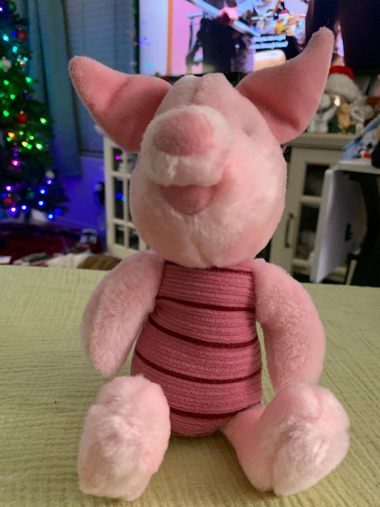 Vintage Pink Piglet Plush Stuffed Animal Pig. Small. Corduroy style shirt.
