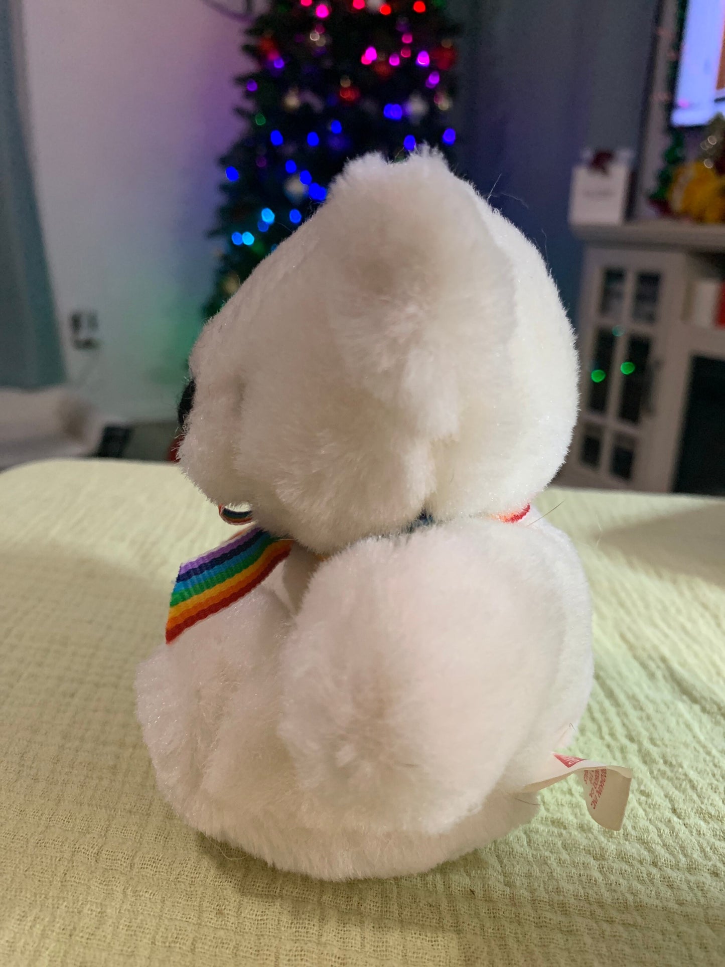 Dakin White Teddy Bear Plush Rainbow Ribbon 1990
