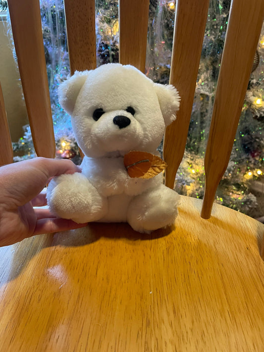 J. Elsner Co White Teddy Bear with Orange Leaves Stuffed Animal