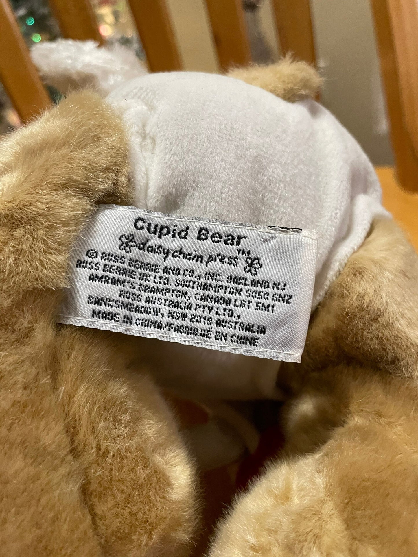 Russ Berrie Cupid Bear, Angel Wings, I Love You Banner