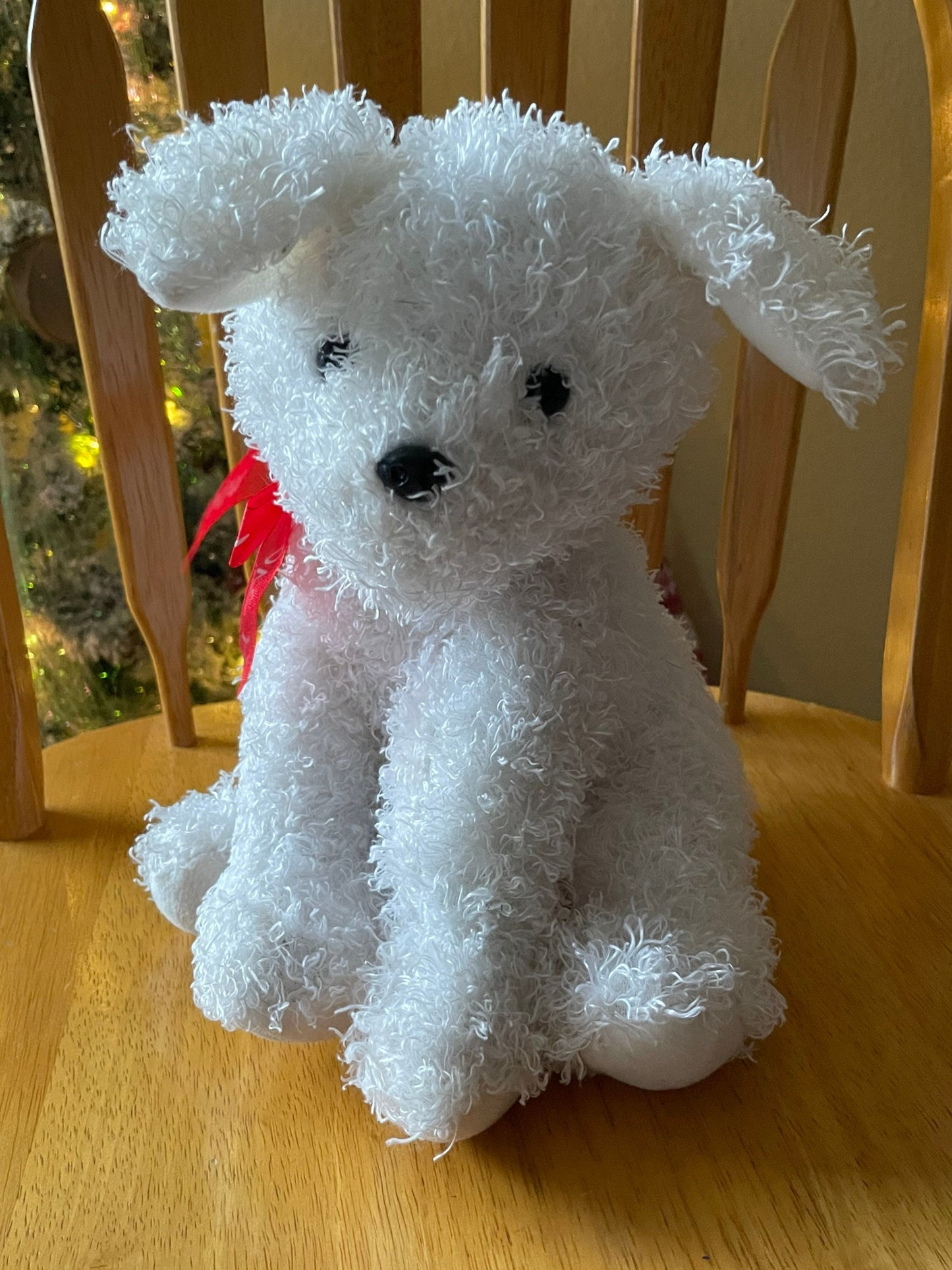 Curly White Goffa Puppy Dog Plush with Red “I Love You” Ribbon Plush