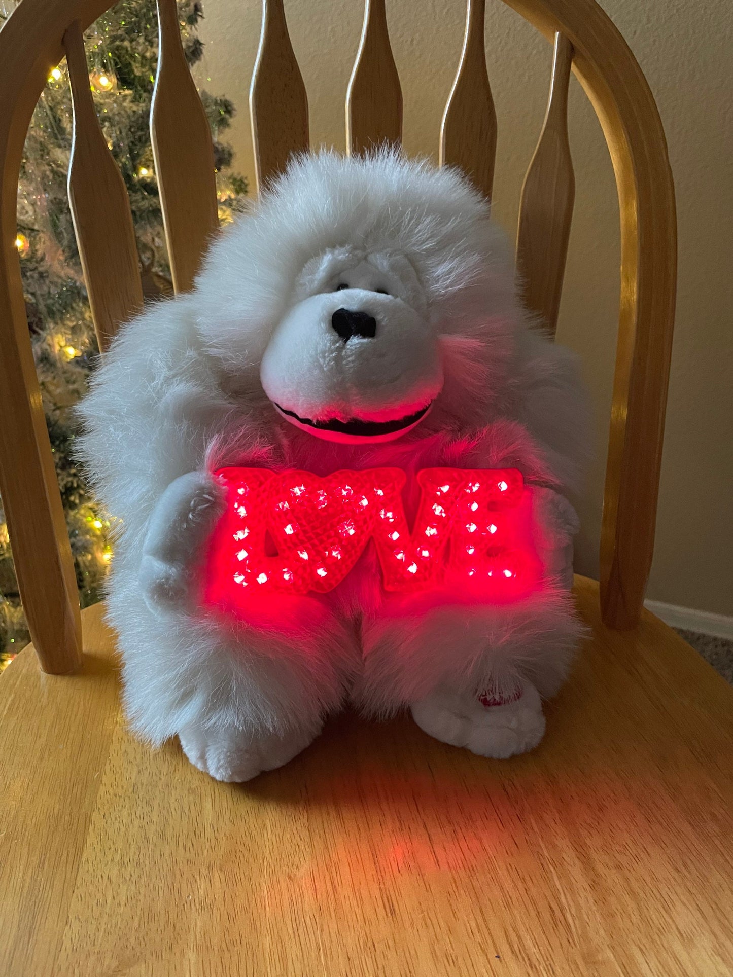 Large White Monkey with Love Sign Sings L-O-V-E. Lights and music works!