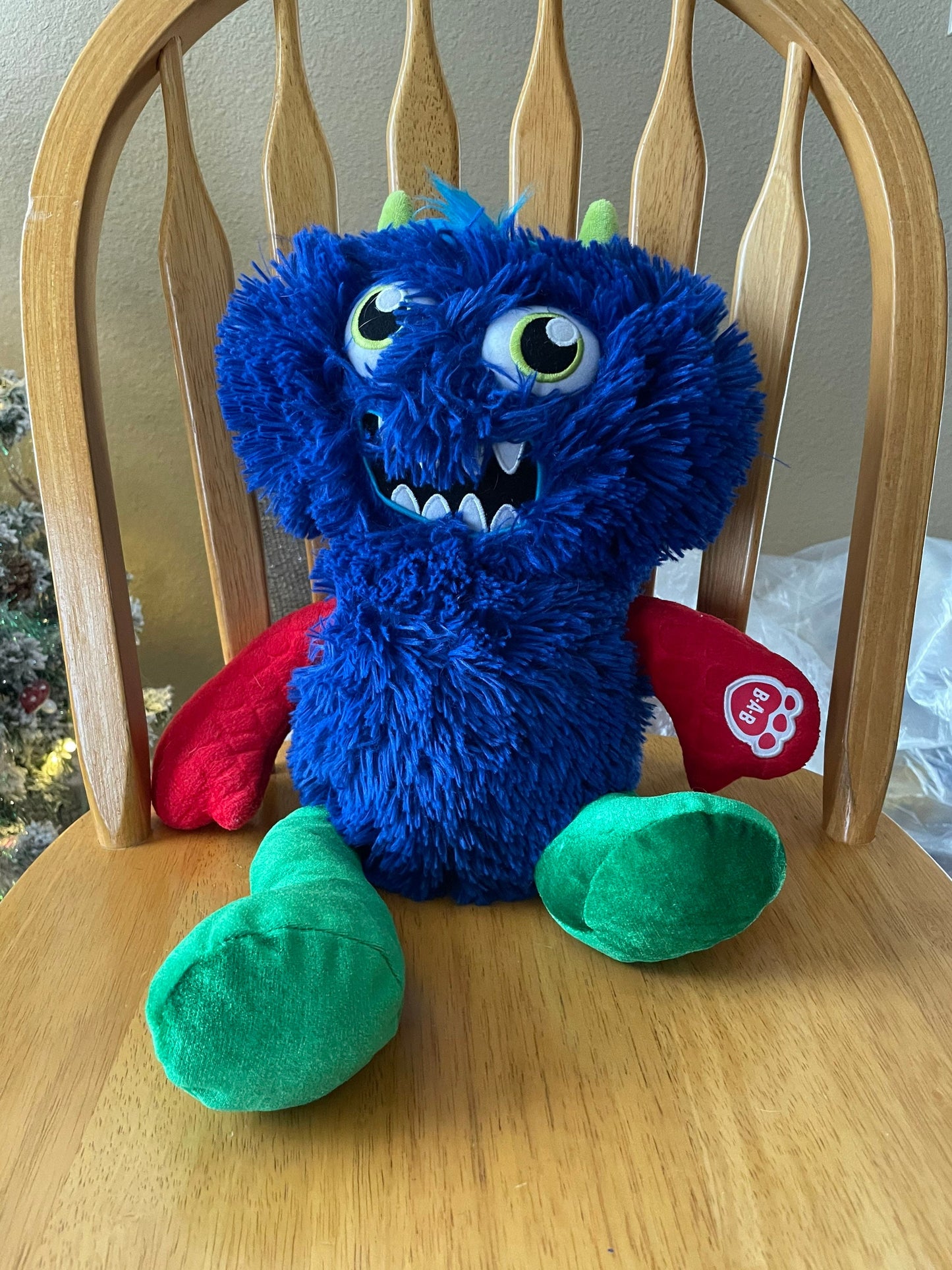 Build A Bear Blue, Red And Green Fuzzy Monster Plush
