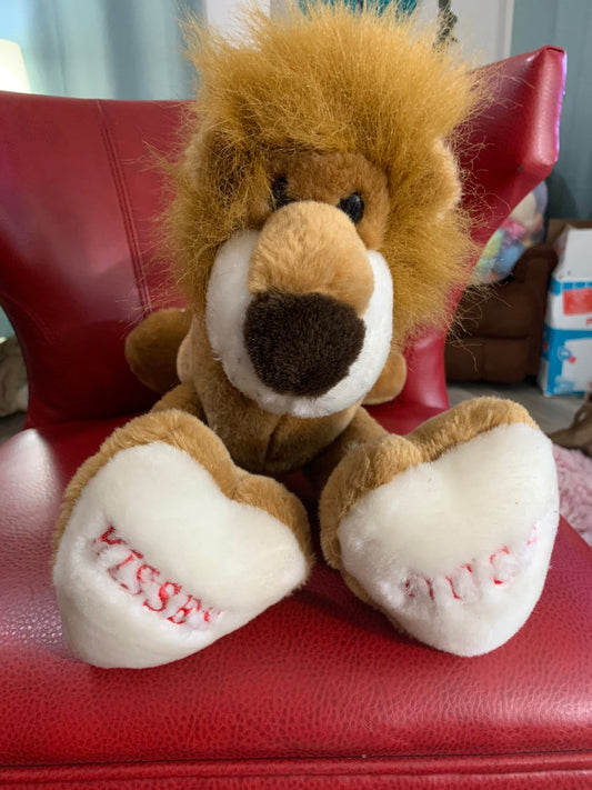 Vintage Chrisha Playful Plush Valentines Lion Plush. Pose-able legs. Rare