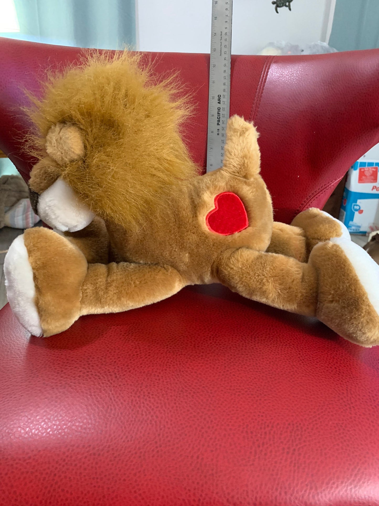 Vintage Chrisha Playful Plush Valentines Lion Plush. Pose-able legs. Rare