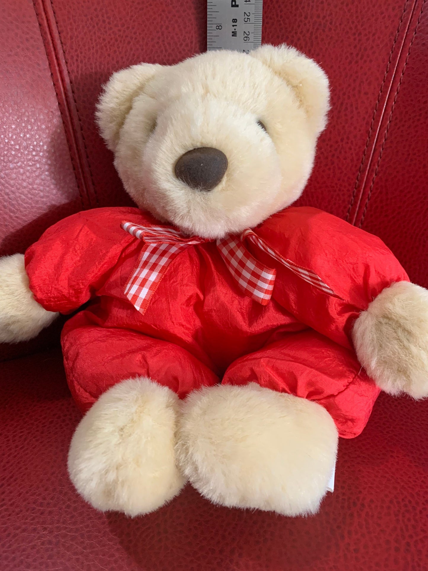 Vintage Hallmark Plush Teddy Bear, Brown, Red Nylon Torso