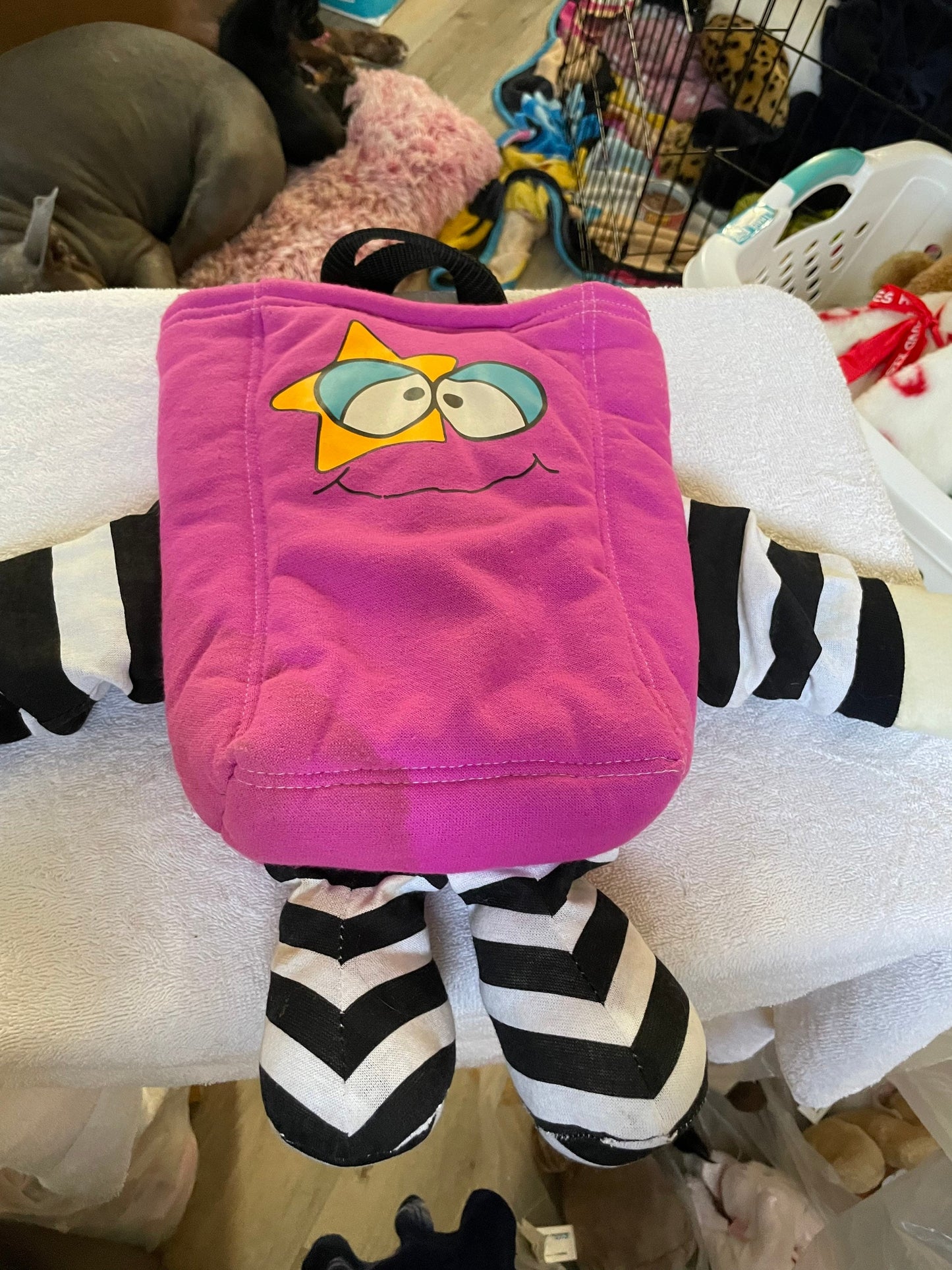 Dooffles Pink/Purple Black and White Striped Bookbag Handbag Plush