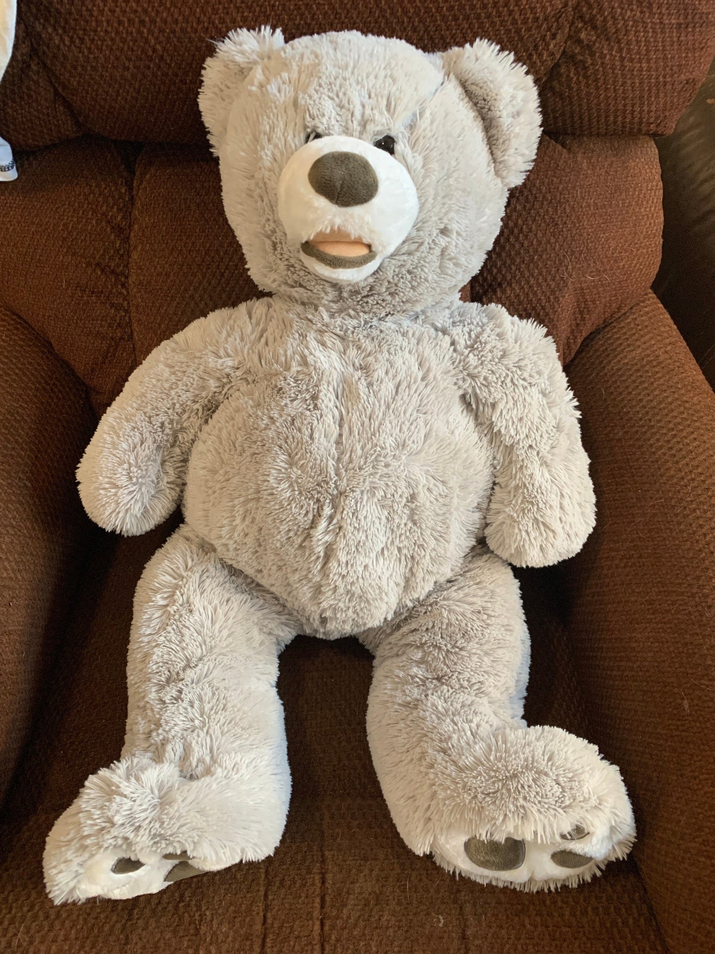 Hugfun Large Gray Teddy Bear Plush, Open Mouth (25")