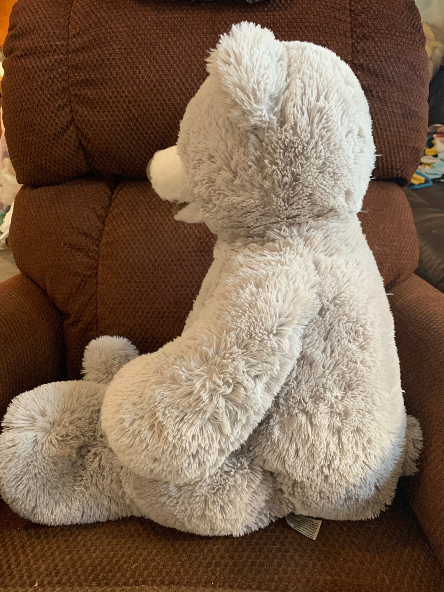 Hugfun Large Gray Teddy Bear Plush, Open Mouth (25")