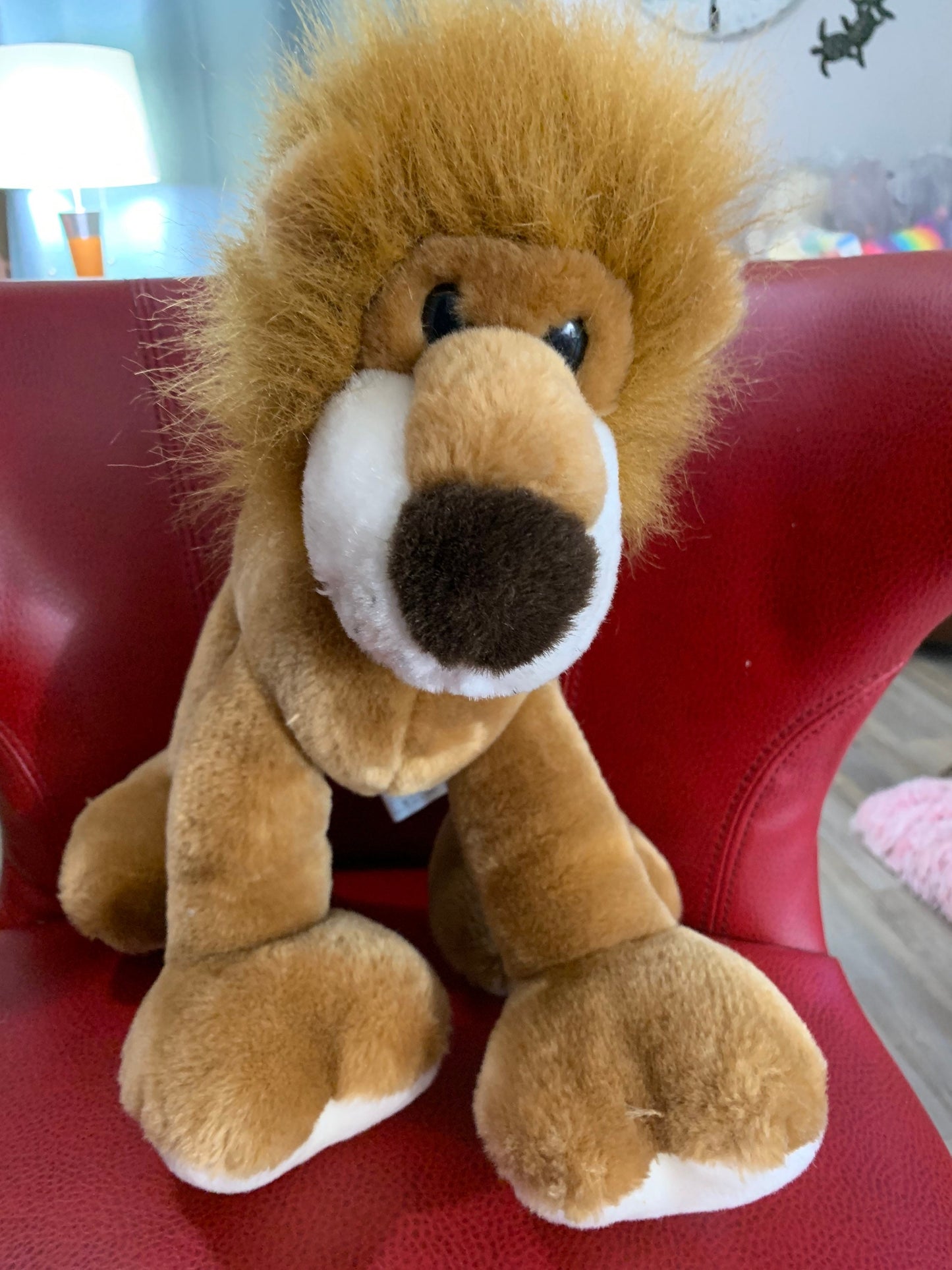 Vintage Chrisha Playful Plush Valentines Lion Plush. Pose-able legs. Rare