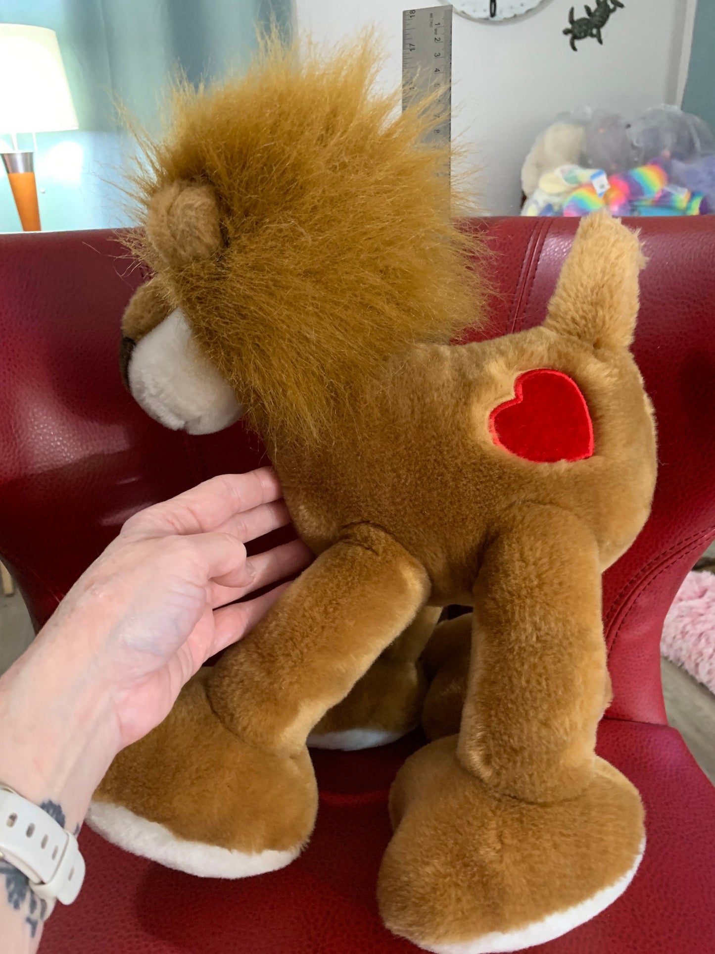 Vintage Chrisha Playful Plush Valentines Lion Plush. Pose-able legs. Rare