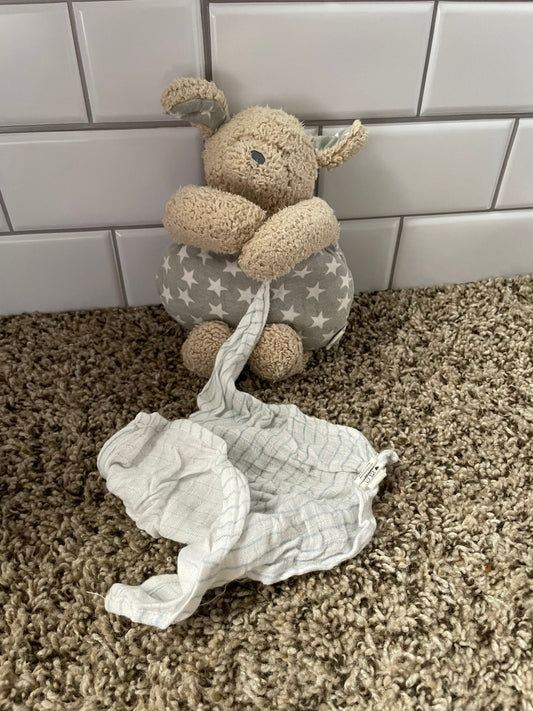 Mudpie Plush Puppy Gray Stars And Striped Blanket Mud Pie Baby Toy Rare HTF