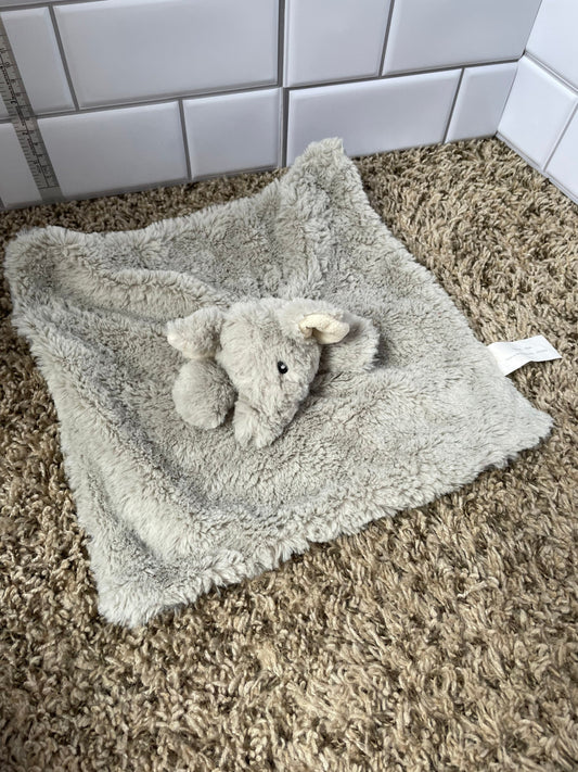 Grey fuzzy baby elephant lovey security blanket plush