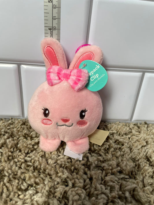 Small pink bunny backpack clip plush