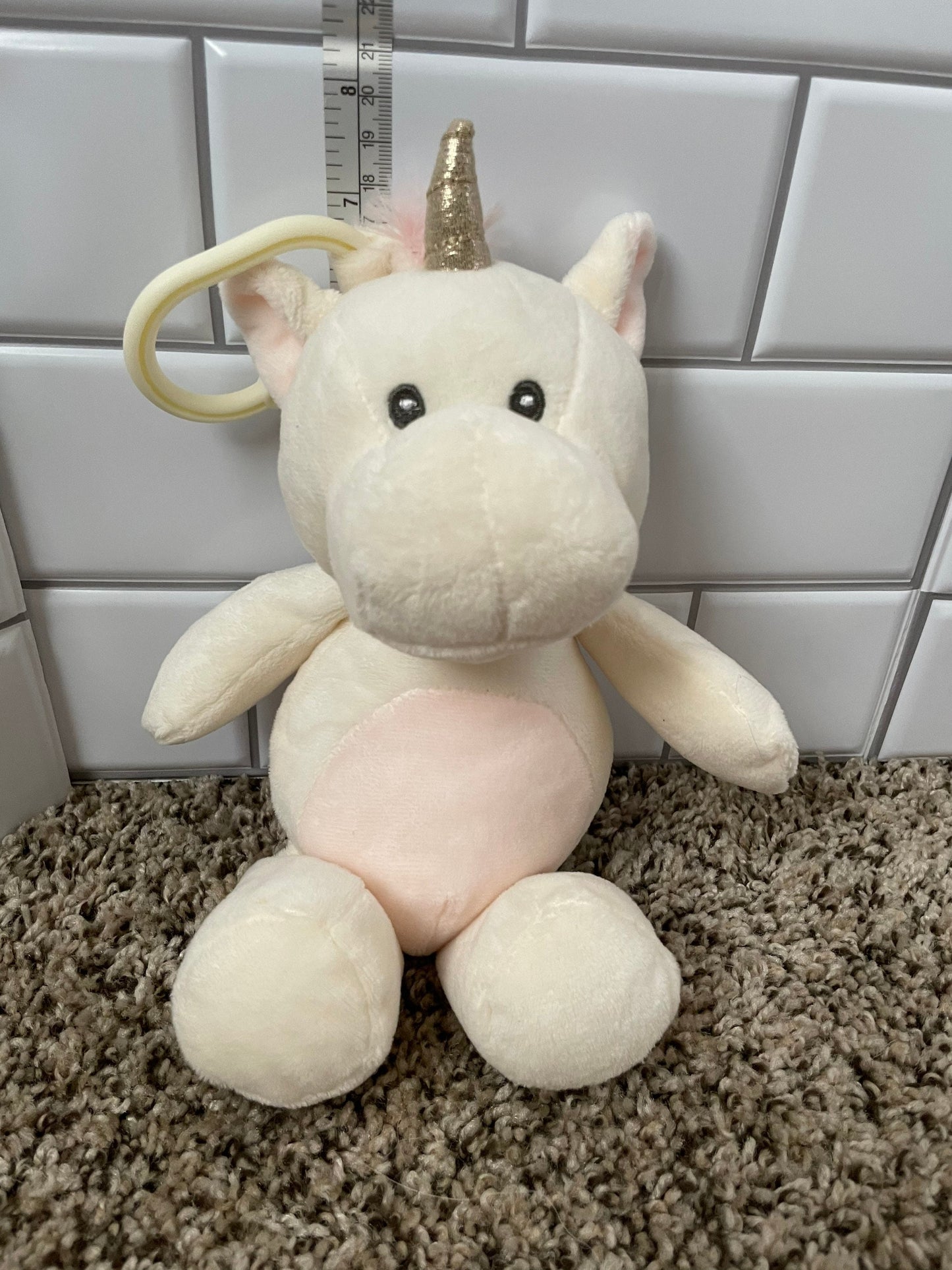 Kellytoy Pink And White Unicorn Plush. Stroller or Crib Hanger