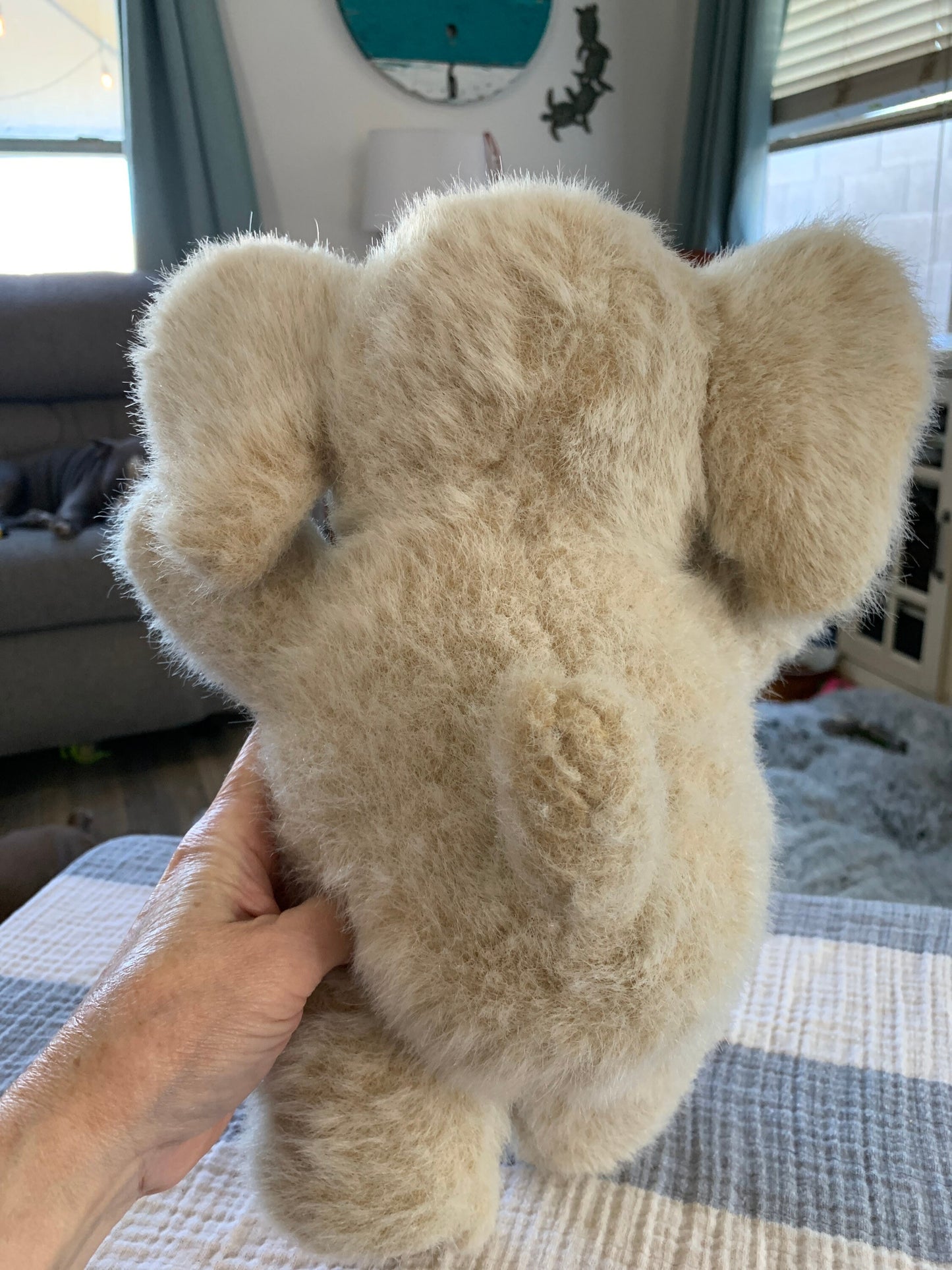 Elephant Plush. Cream and Brown. Vintage. Sitting Position. Vintage. Adorable