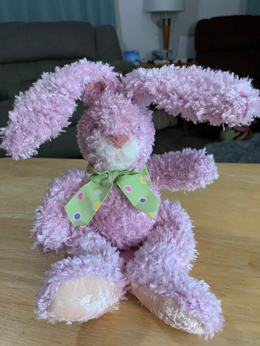 Russ Berrie Dazzles Bunny Plush, Pink Velvet Ears, Polka Dot Ribbon