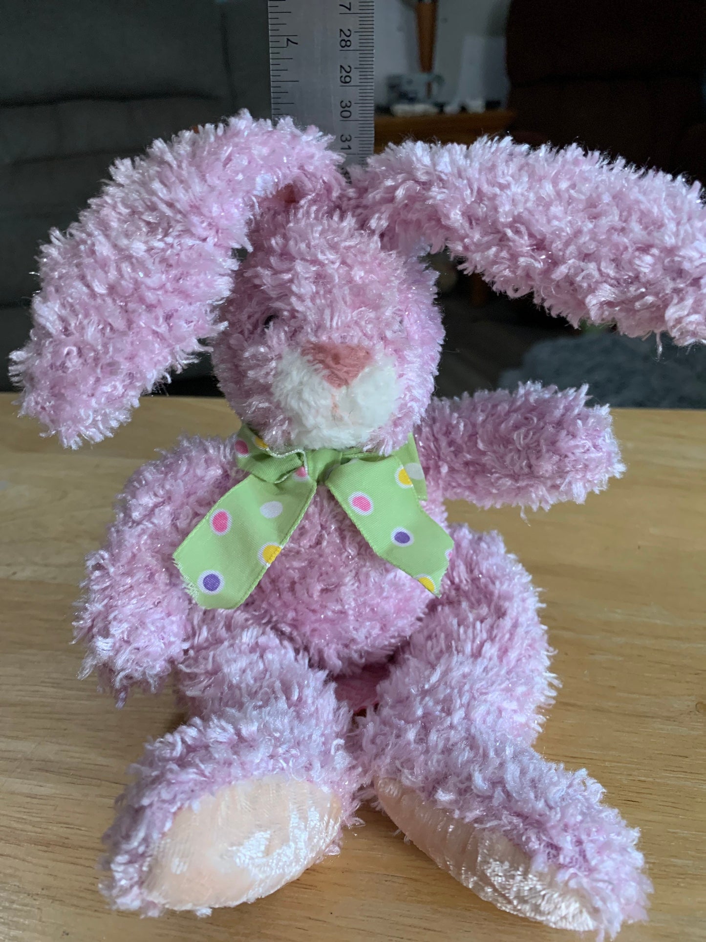 Russ Berrie Dazzles Bunny Plush, Pink Velvet Ears, Polka Dot Ribbon