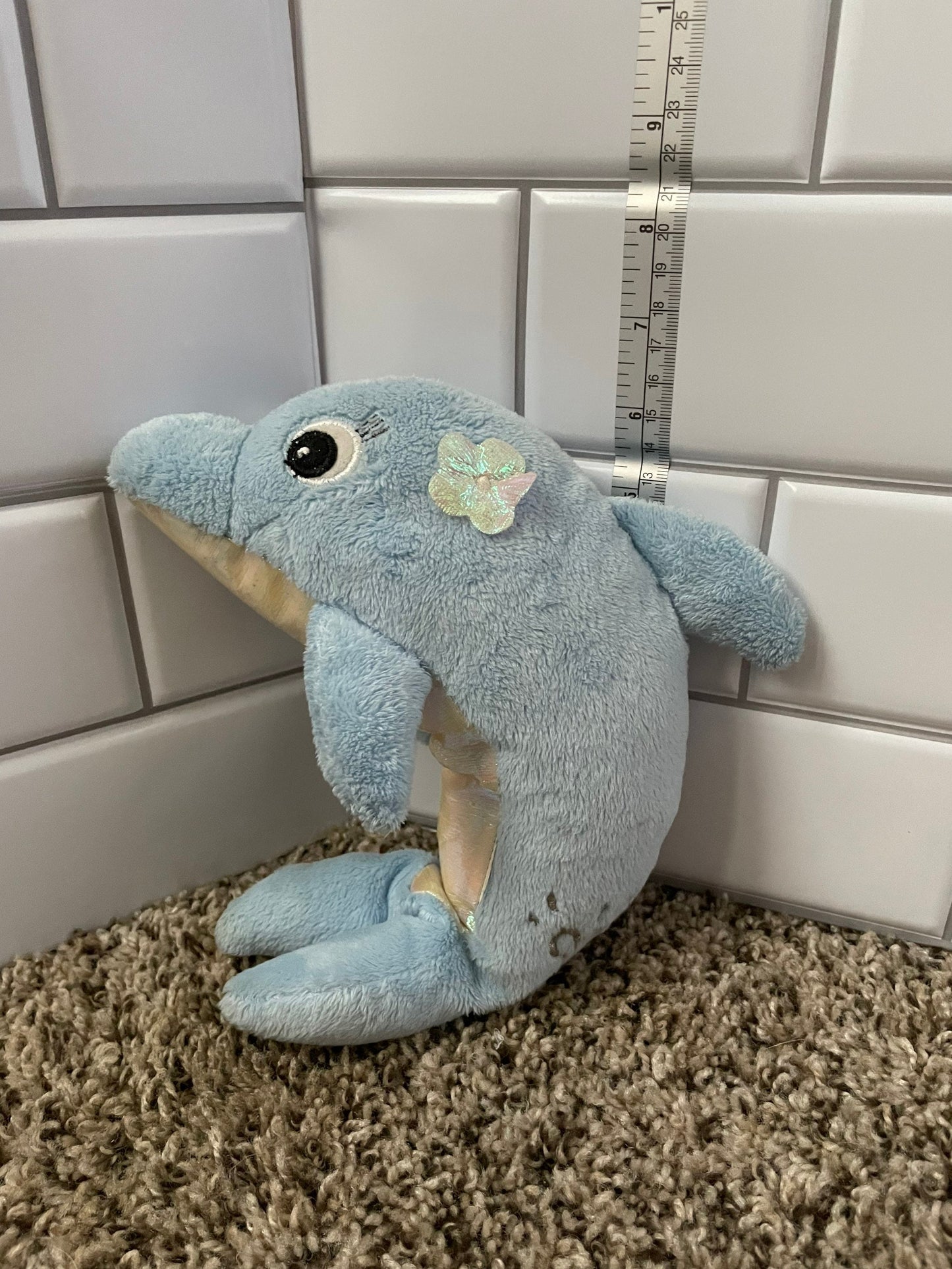 Justice Blue And Iridescent White Dolphin Plush With Flower