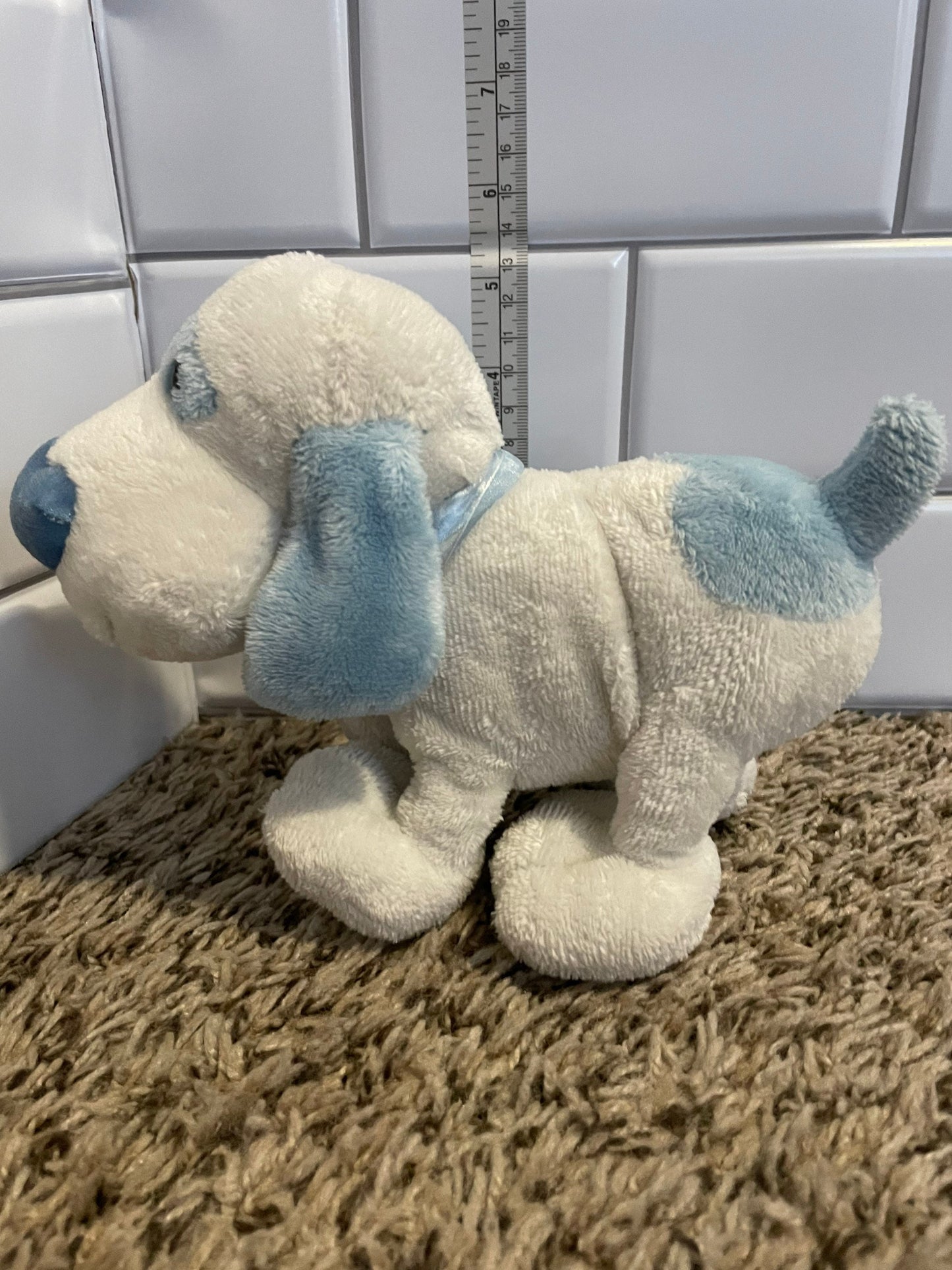 White and blue dog with heart shaped nose plush