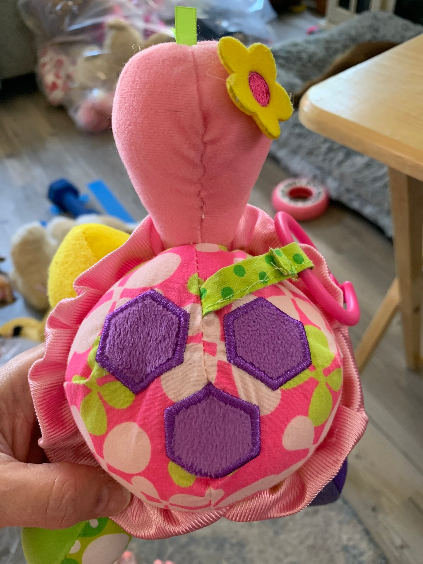 Infantino Infant Pink Topsy Turtle Mirrored Rattle Crinkle Toy