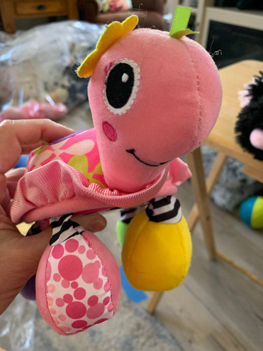 Infantino Infant Pink Topsy Turtle Mirrored Rattle Crinkle Toy