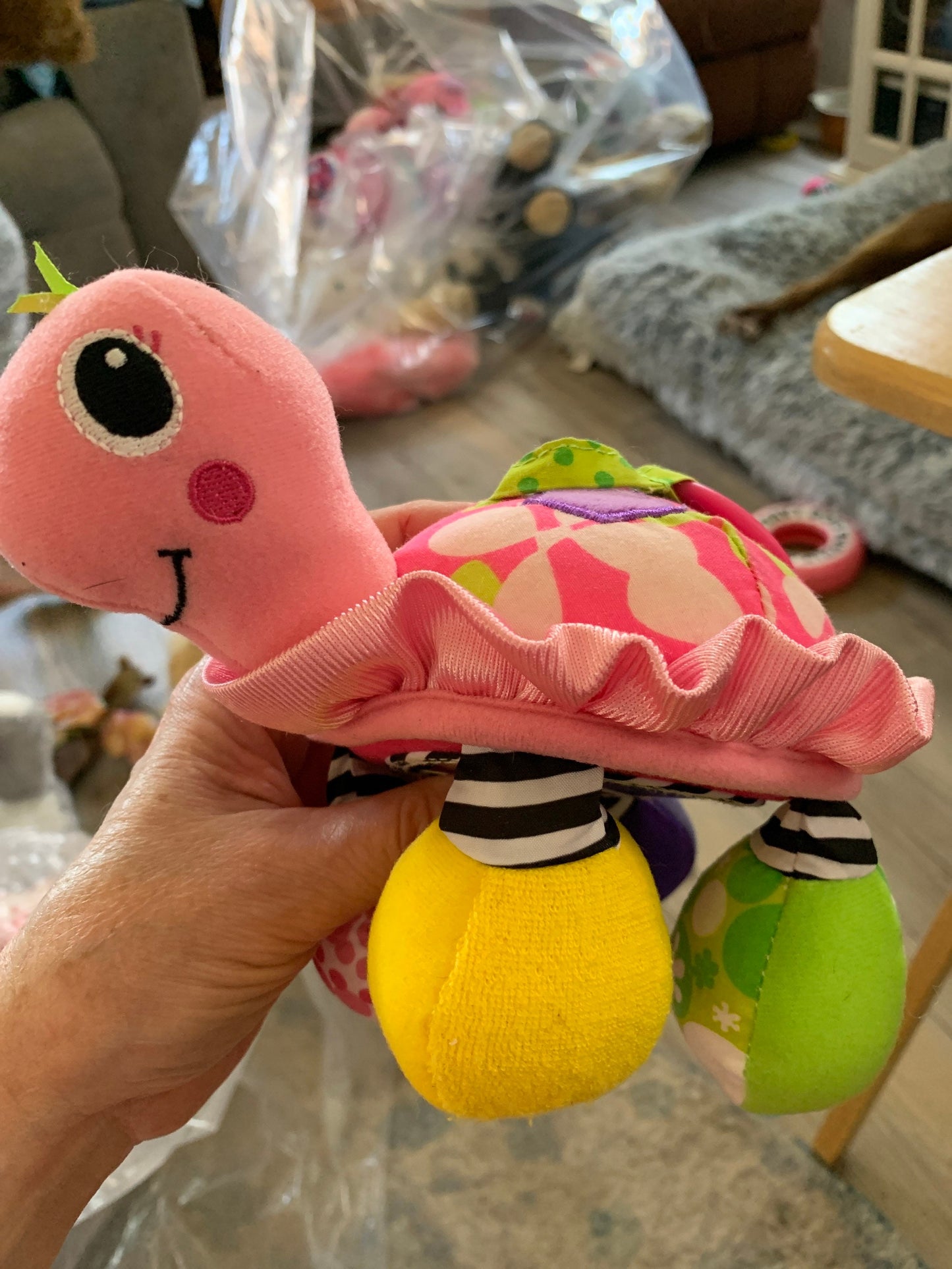 Infantino Infant Pink Topsy Turtle Mirrored Rattle Crinkle Toy