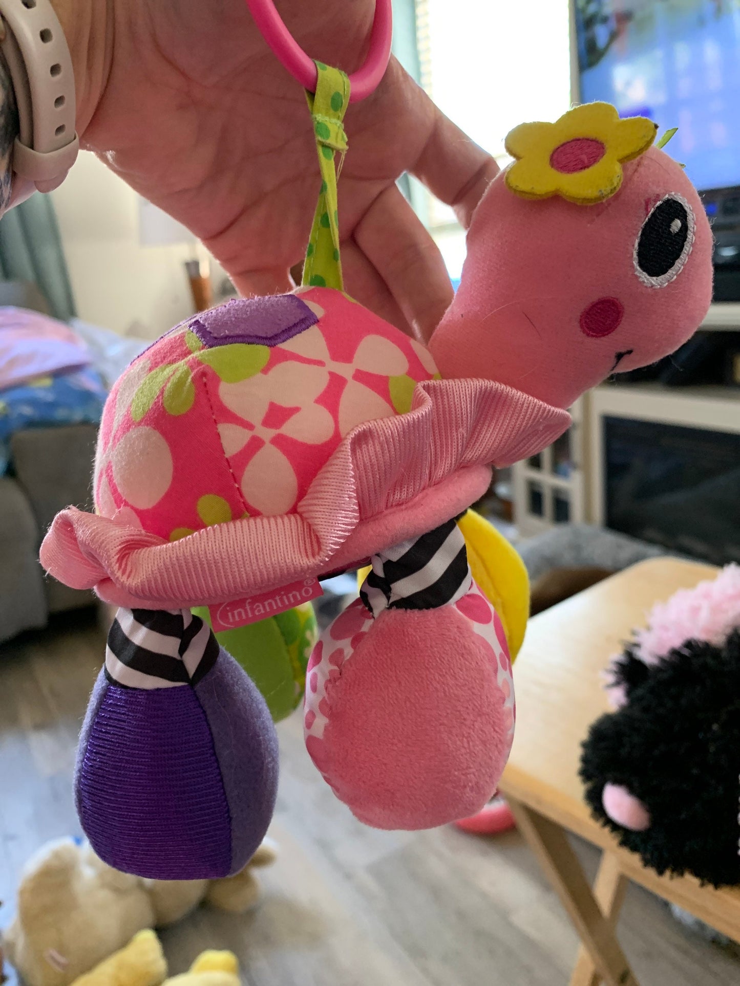 Infantino Infant Pink Topsy Turtle Mirrored Rattle Crinkle Toy