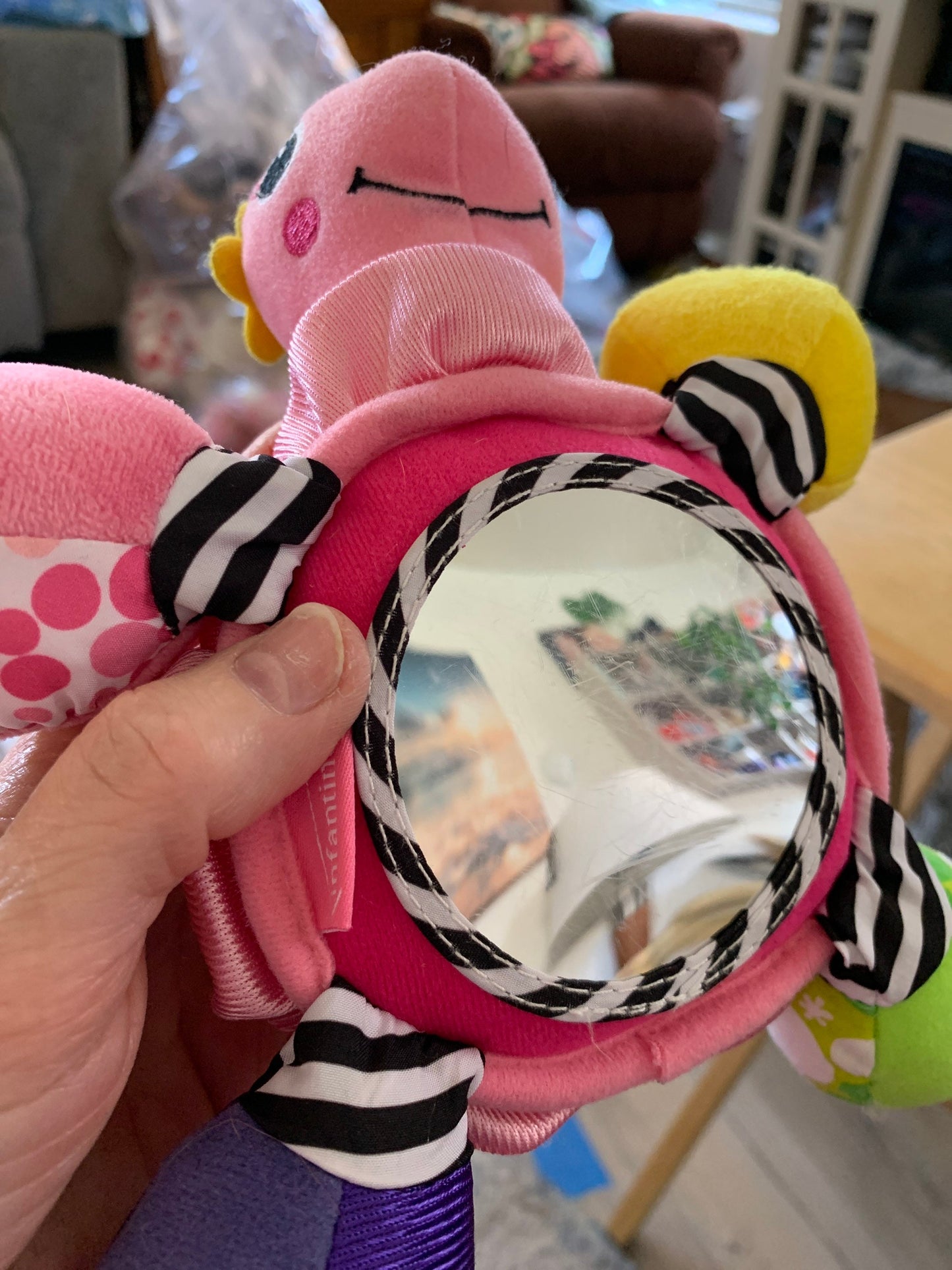 Infantino Infant Pink Topsy Turtle Mirrored Rattle Crinkle Toy