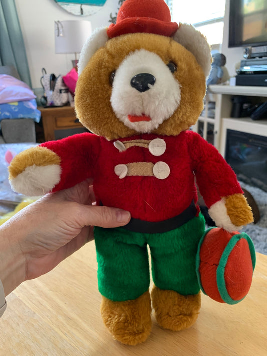 Christmas Holiday Drummer Teddy Bear Stuffed Animal Plush Toy Vintage For Kids