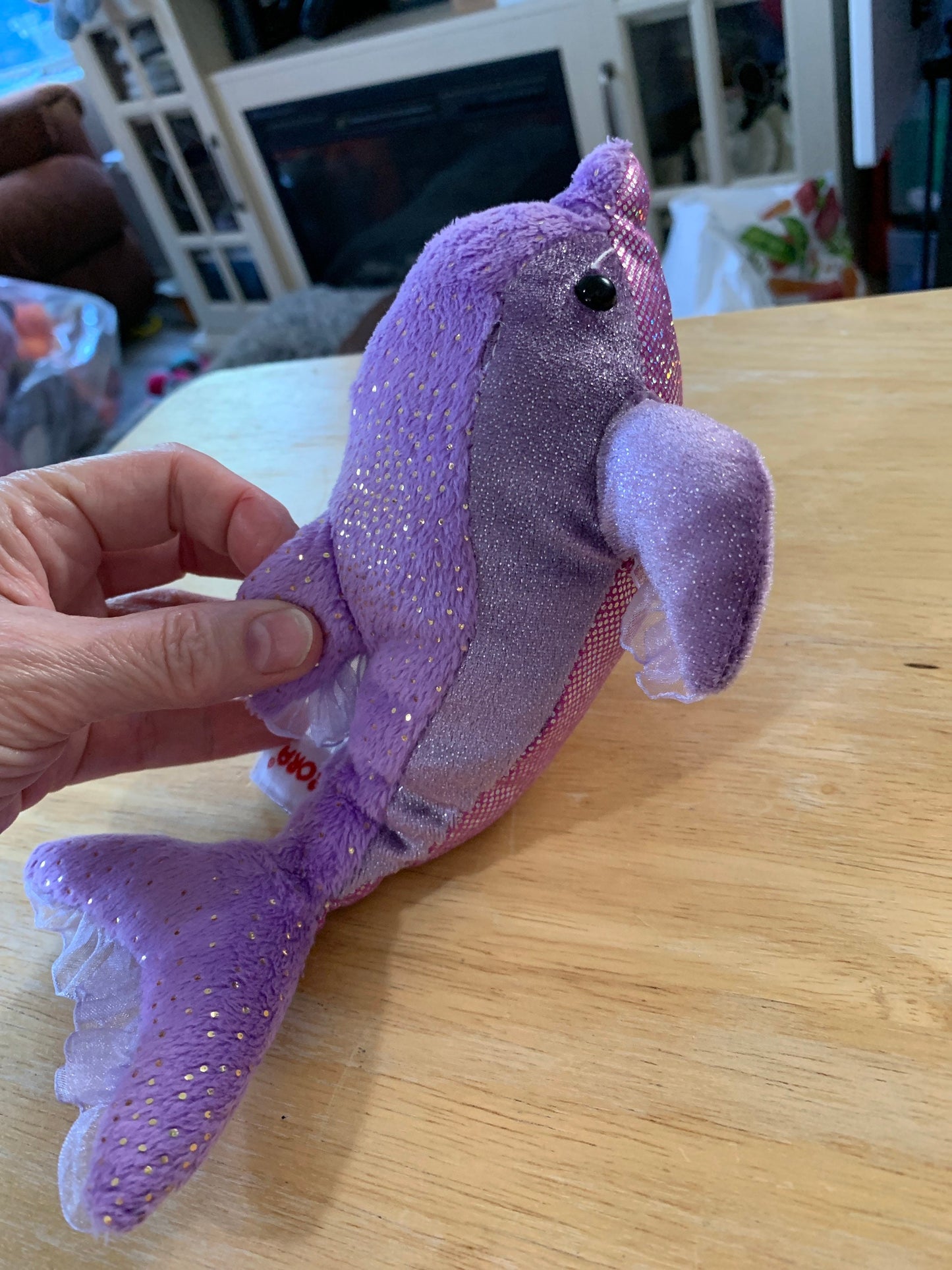 Aurora Purple sparkly Dollyphin Stuffed Animal plush with lacy fins and tail