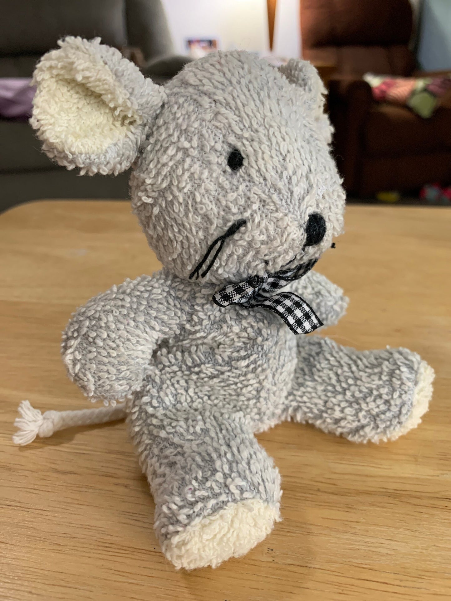Terry Cloth Bean Bag Mouse Plush with Gingham Bow