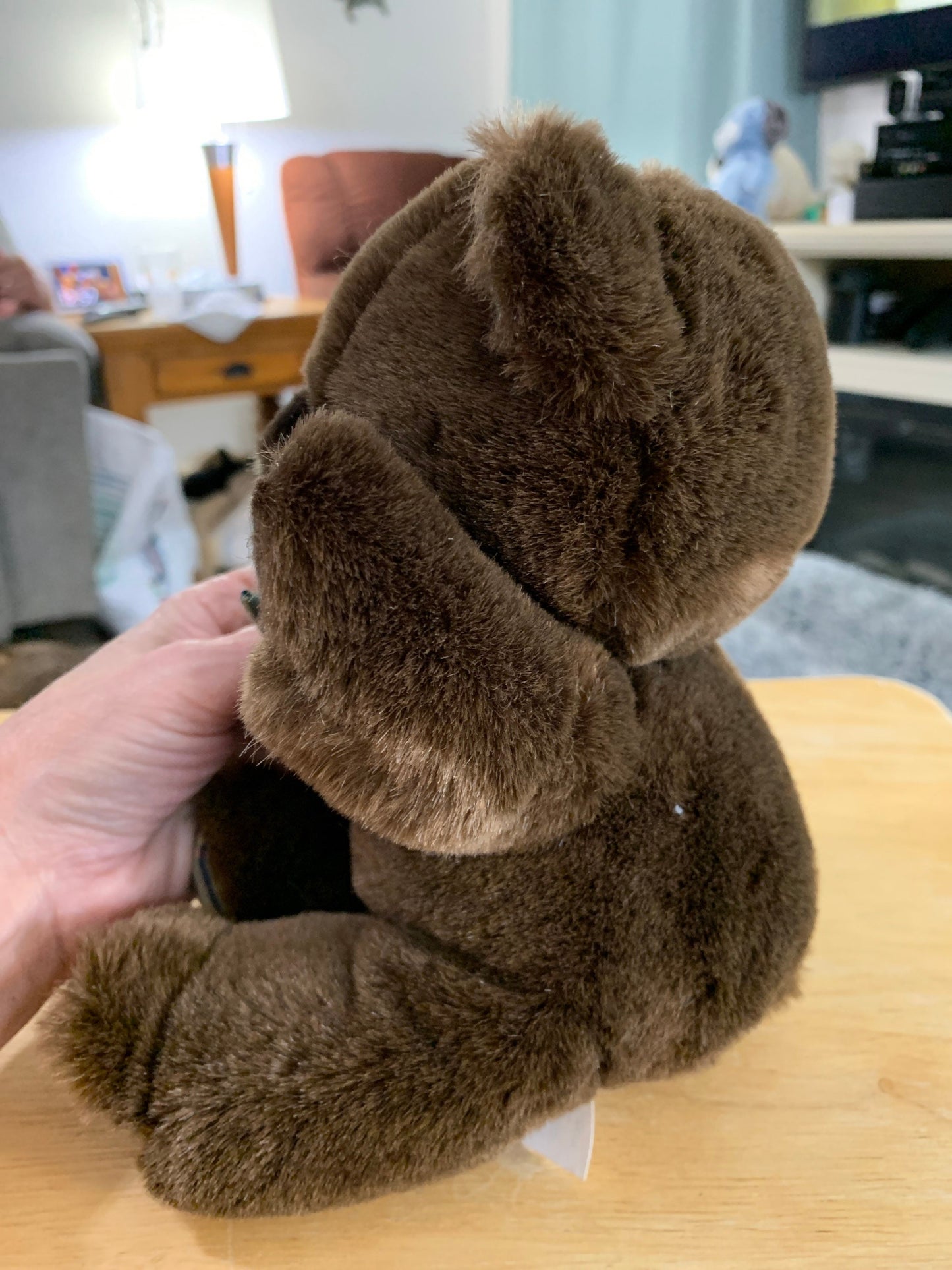 Dark Brown Plush Teddy Bear with Plaid Bow