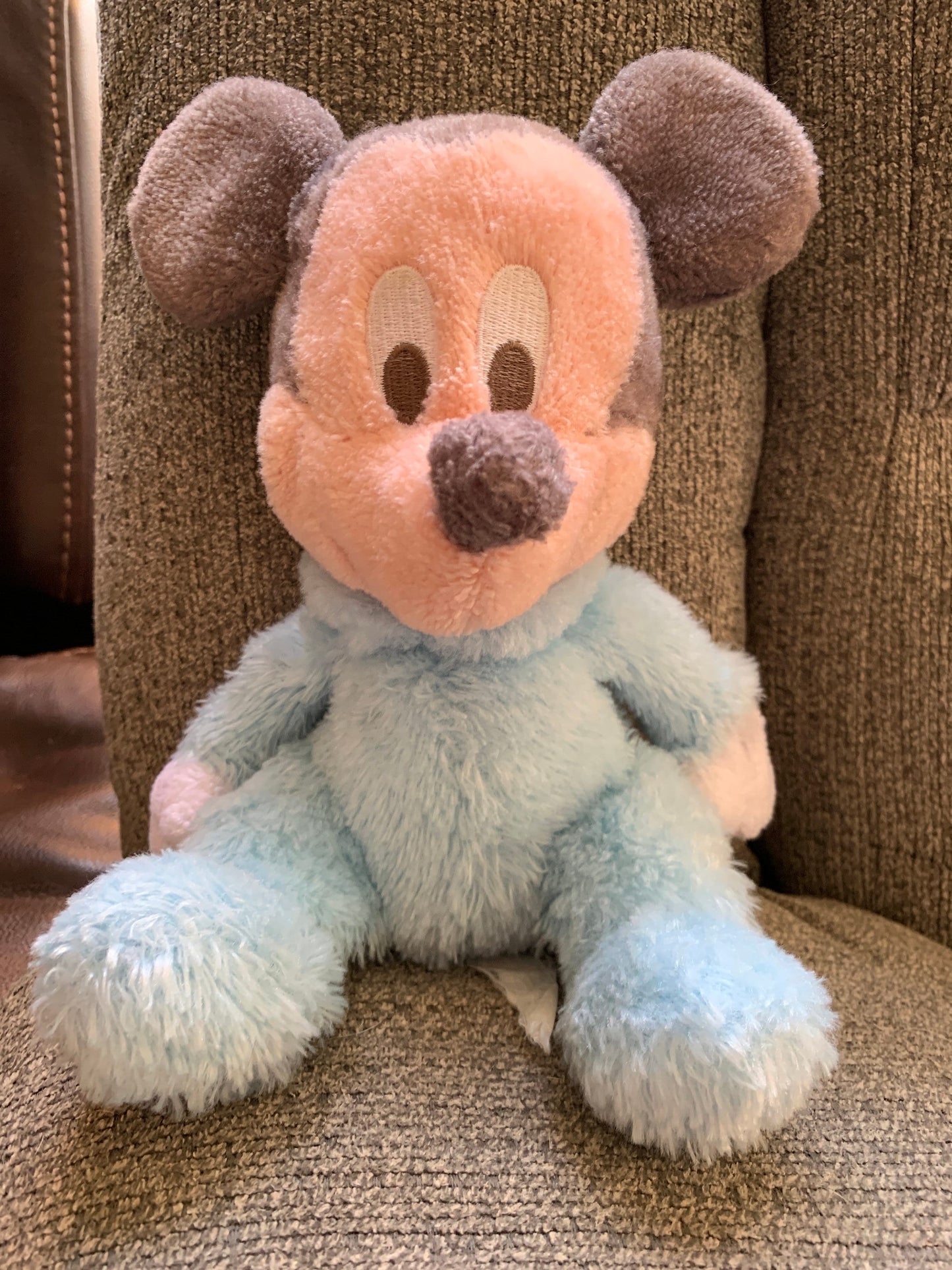 Disney Parks Baby Mickey Mouse Plush Rattle Pastel Blue Super-Soft Plush Toy Stuffed Animal toy