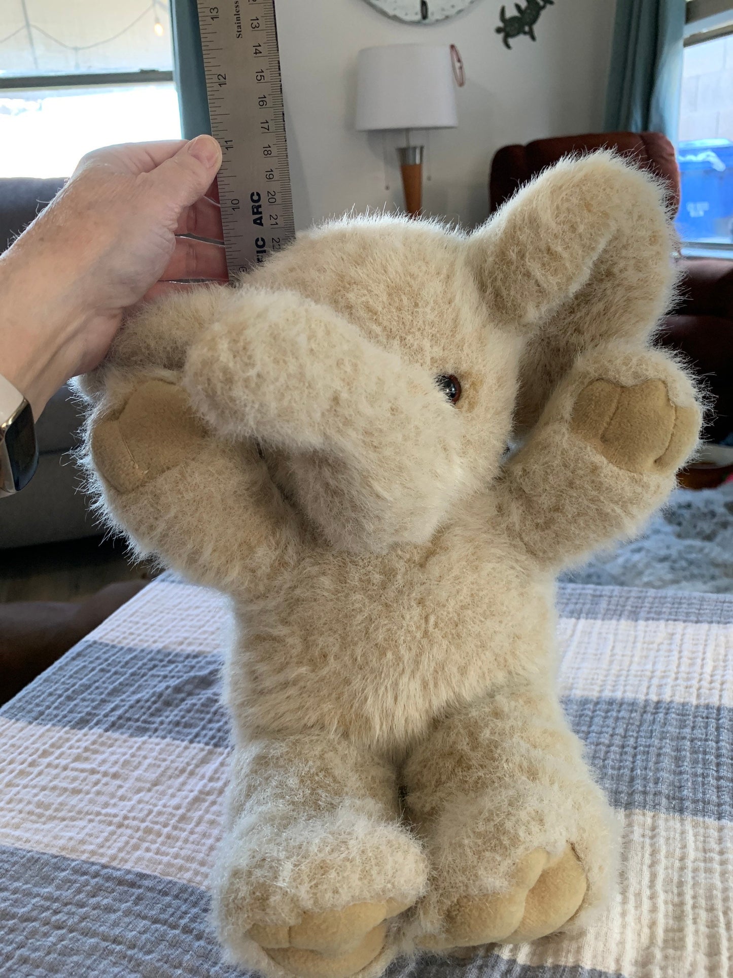 Elephant Plush. Cream and Brown. Vintage. Sitting Position. Vintage. Adorable