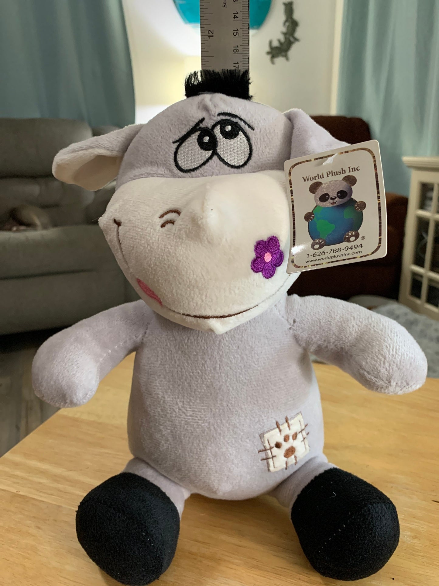 Patchwork Flower Donkey Plush, Gray and White, World Plush Inc