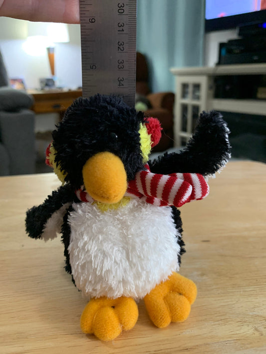 Ganz Christmas Soft Spots Penguin Plush with candy cane stripped scarf. Small