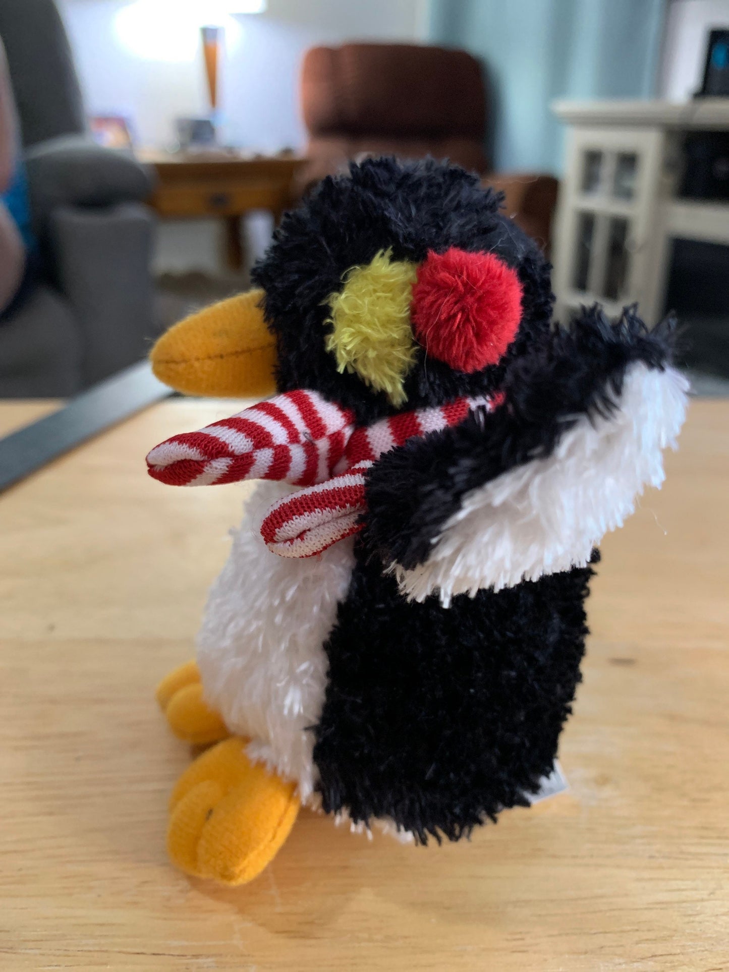 Ganz Christmas Soft Spots Penguin Plush with candy cane stripped scarf. Small