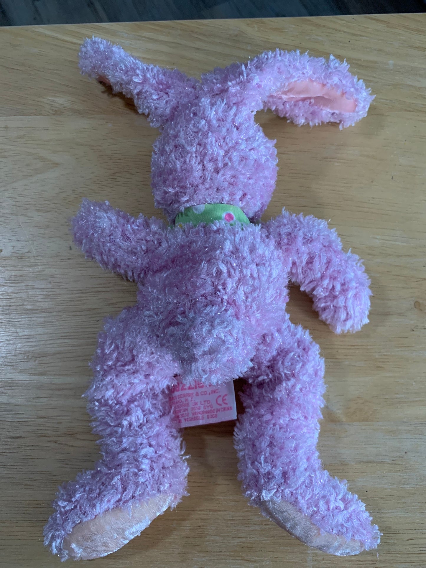 Russ Berrie Dazzles Bunny Plush, Pink Velvet Ears, Polka Dot Ribbon