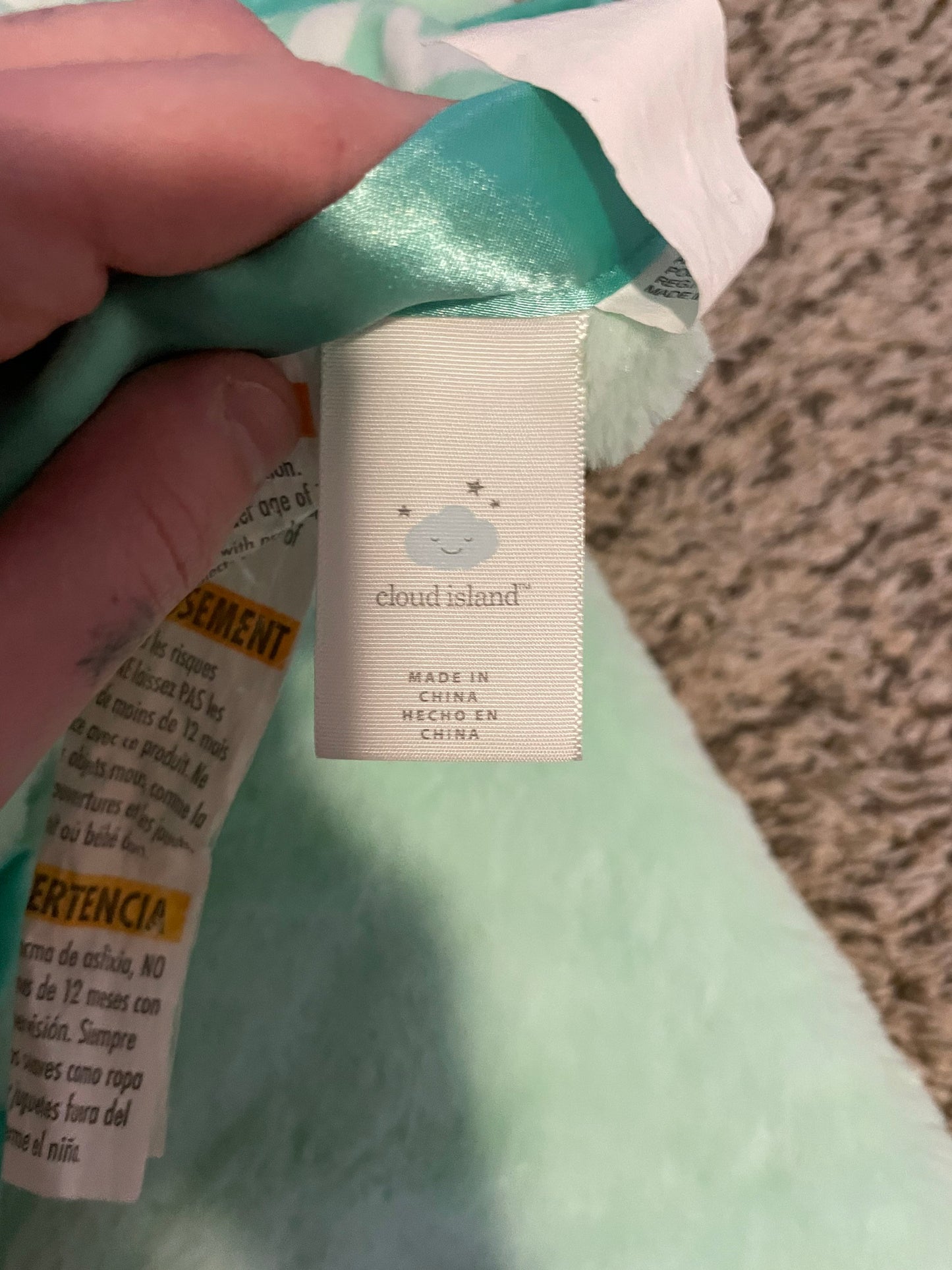 Cloud Island Green and White Elephant Lovey/Lovie Security Blanket. Large 29”